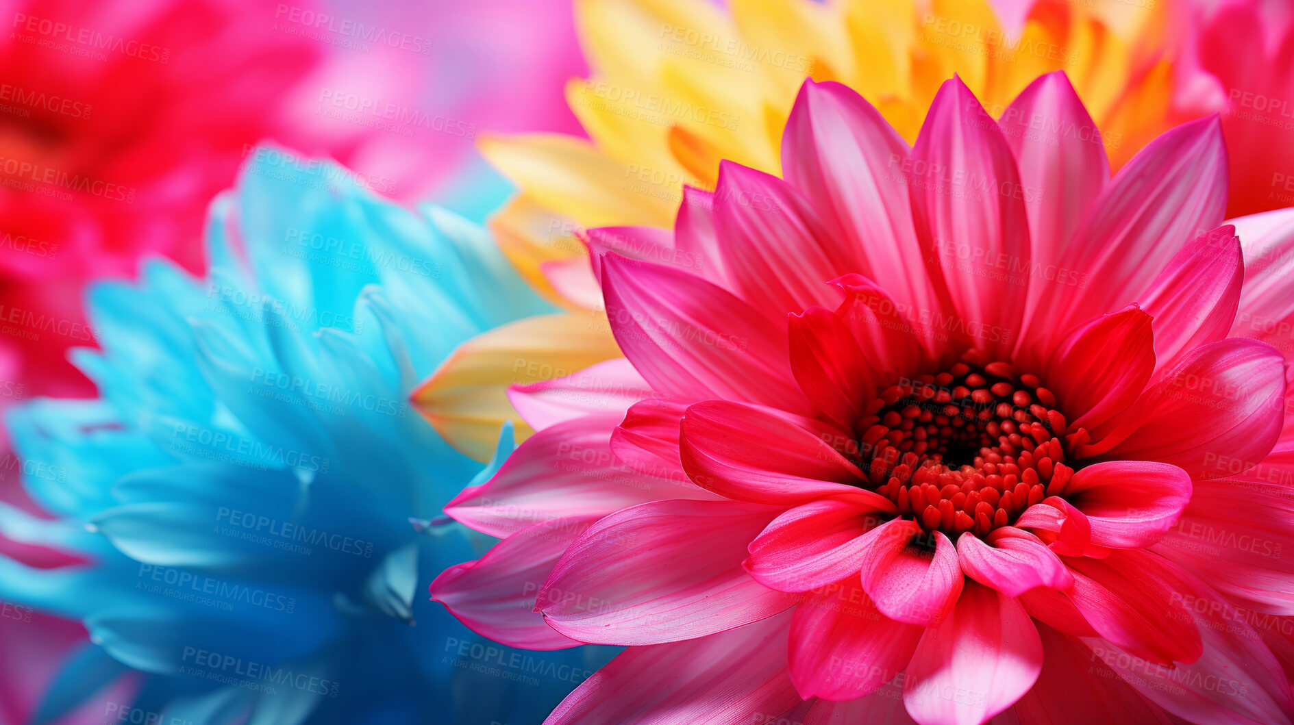 Buy stock photo Close-up macro shot of colourful flowers . Digital wallpaper concept.