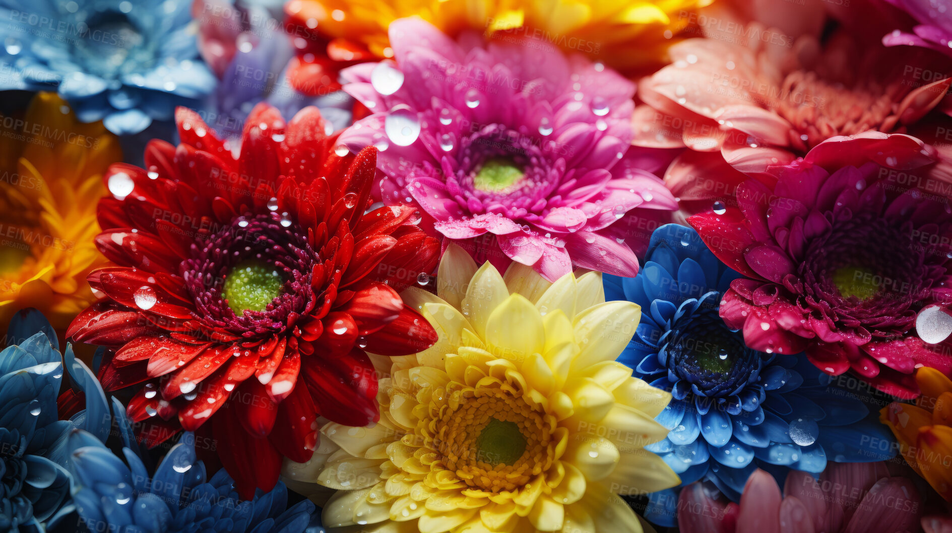 Buy stock photo Close-up macro shot of colourful flowers . Digital wallpaper concept.