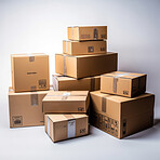 Boxes on moving day. Real estate shipping concept, distribution and logistics