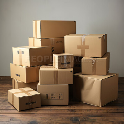 Boxes on moving day. Real estate shipping concept, distribution and logistics