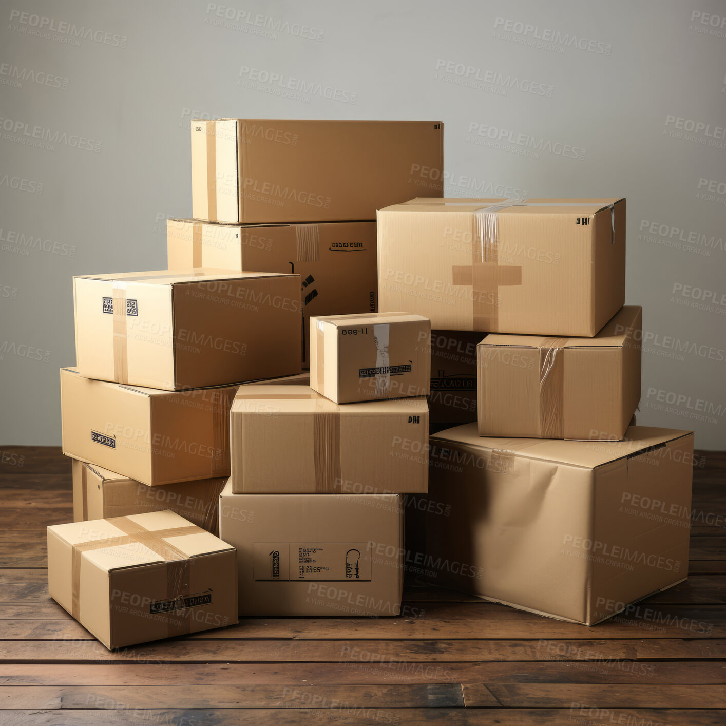 Buy stock photo Boxes on moving day. Real estate shipping concept, distribution and logistics