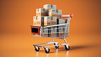 Mini shopping cart with boxes. Trolley with online purchases, business marketing