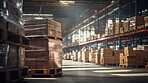 Shelves in retail warehouse with goods in boxes. Logistics and transportation product distribution