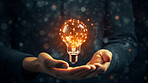 Lightbulb in hand. Innovation, data connection concept. Digital technology development