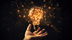 Lightbulb in hand. Innovation, data connection concept. Digital technology development