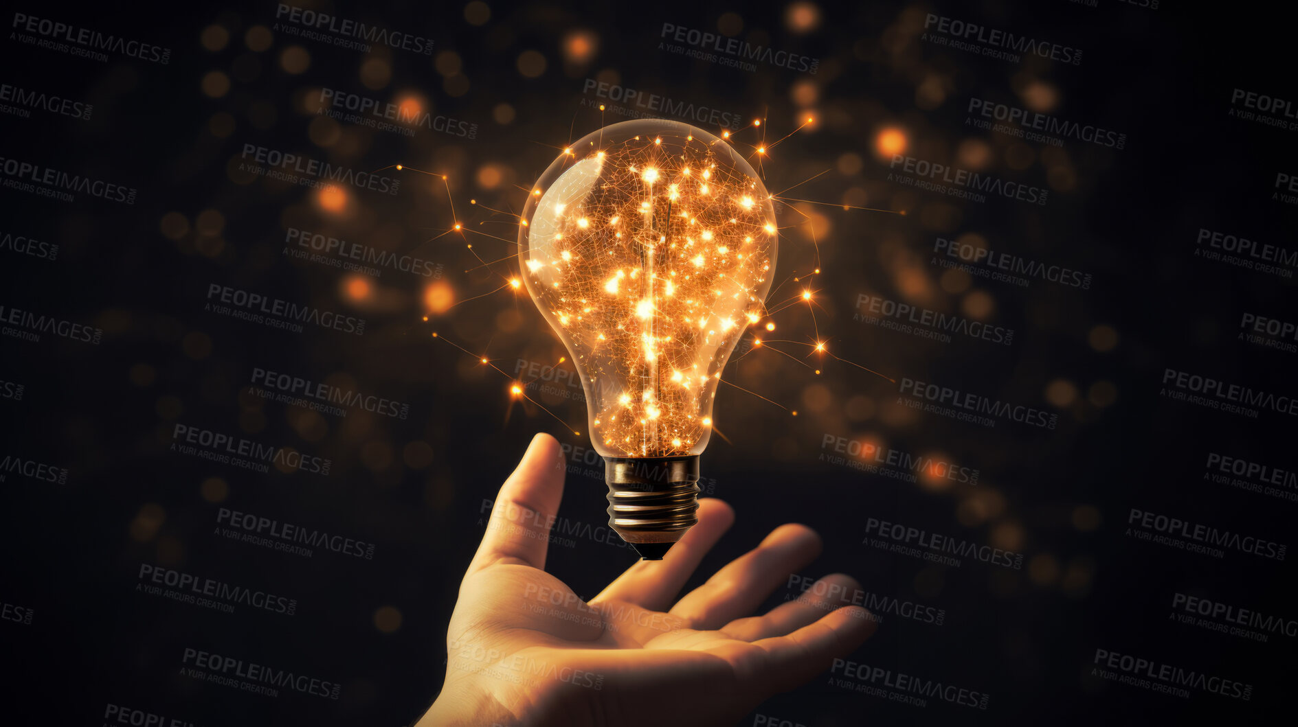 Buy stock photo Lightbulb in hand. Innovation, data connection concept. Digital technology development