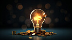 Lightbulb with money. Innovation, data finance concept. Economic technology development