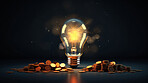 Lightbulb with money. Innovation, data finance concept. Economic technology development