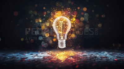 Lightbulb on dark background. Innovation, data connection concept. Digital technology development