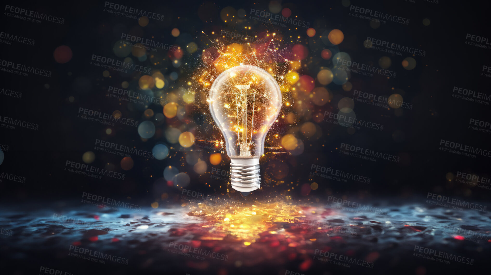 Buy stock photo Lightbulb on dark background. Innovation, data connection concept. Digital technology development