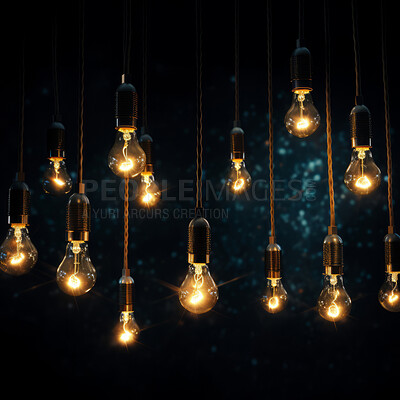 Hanging lightbulbs. Innovation, data connection concept. Teamwork technology development