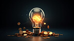 Lightbulb with money. Innovation, data finance concept. Economic technology development