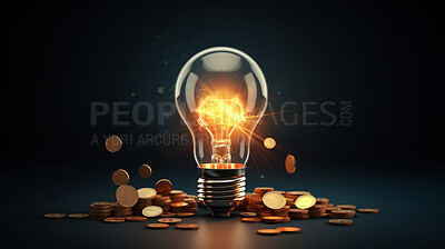 Lightbulb with money. Innovation, data finance concept. Economic technology development