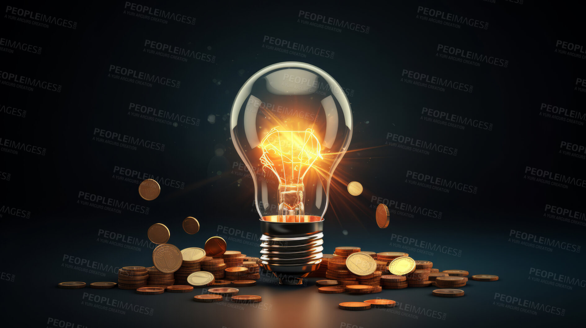 Buy stock photo Lightbulb with money. Innovation, data finance concept. Economic technology development