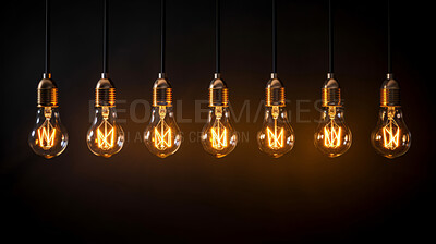 Hanging lightbulbs. Innovation, data connection concept. Teamwork technology development