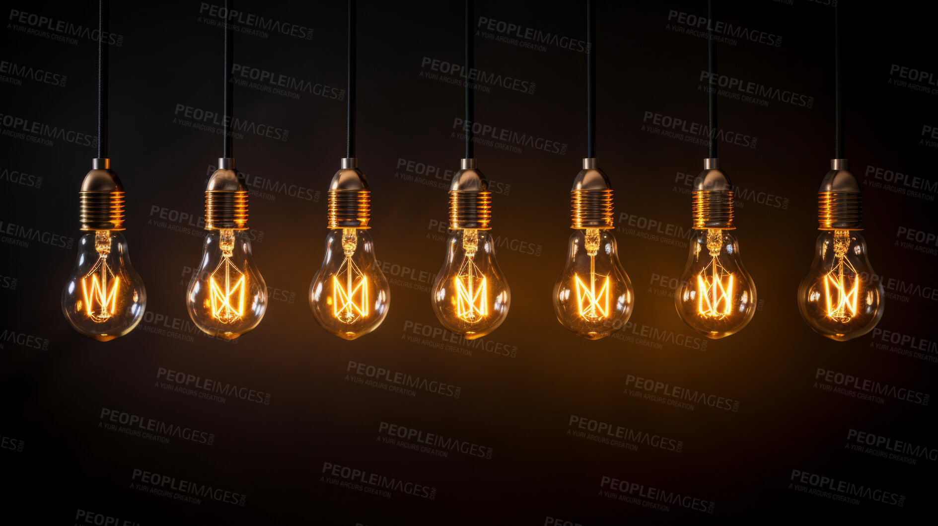 Buy stock photo Hanging lightbulbs. Innovation, data connection concept. Teamwork technology development