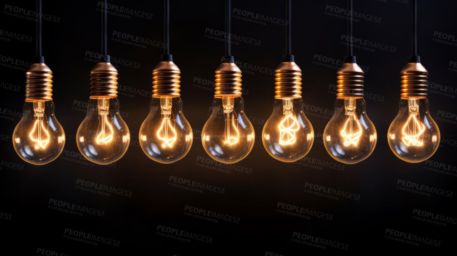 Buy stock photo Hanging lightbulbs. Innovation, data connection concept. Teamwork technology development