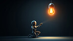 Lightbulb and robot. Innovation, data connection concept. Digital technology development