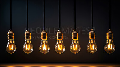 Buy stock photo Hanging lightbulbs. Innovation, data connection concept. Teamwork technology development