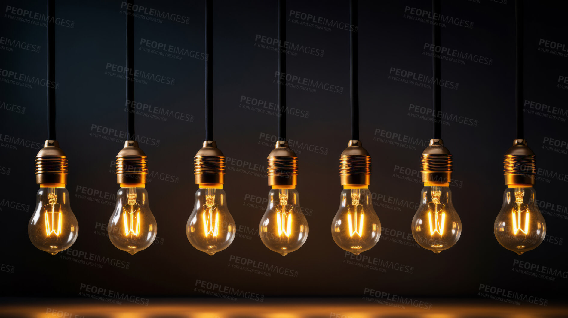 Buy stock photo Hanging lightbulbs. Innovation, data connection concept. Teamwork technology development