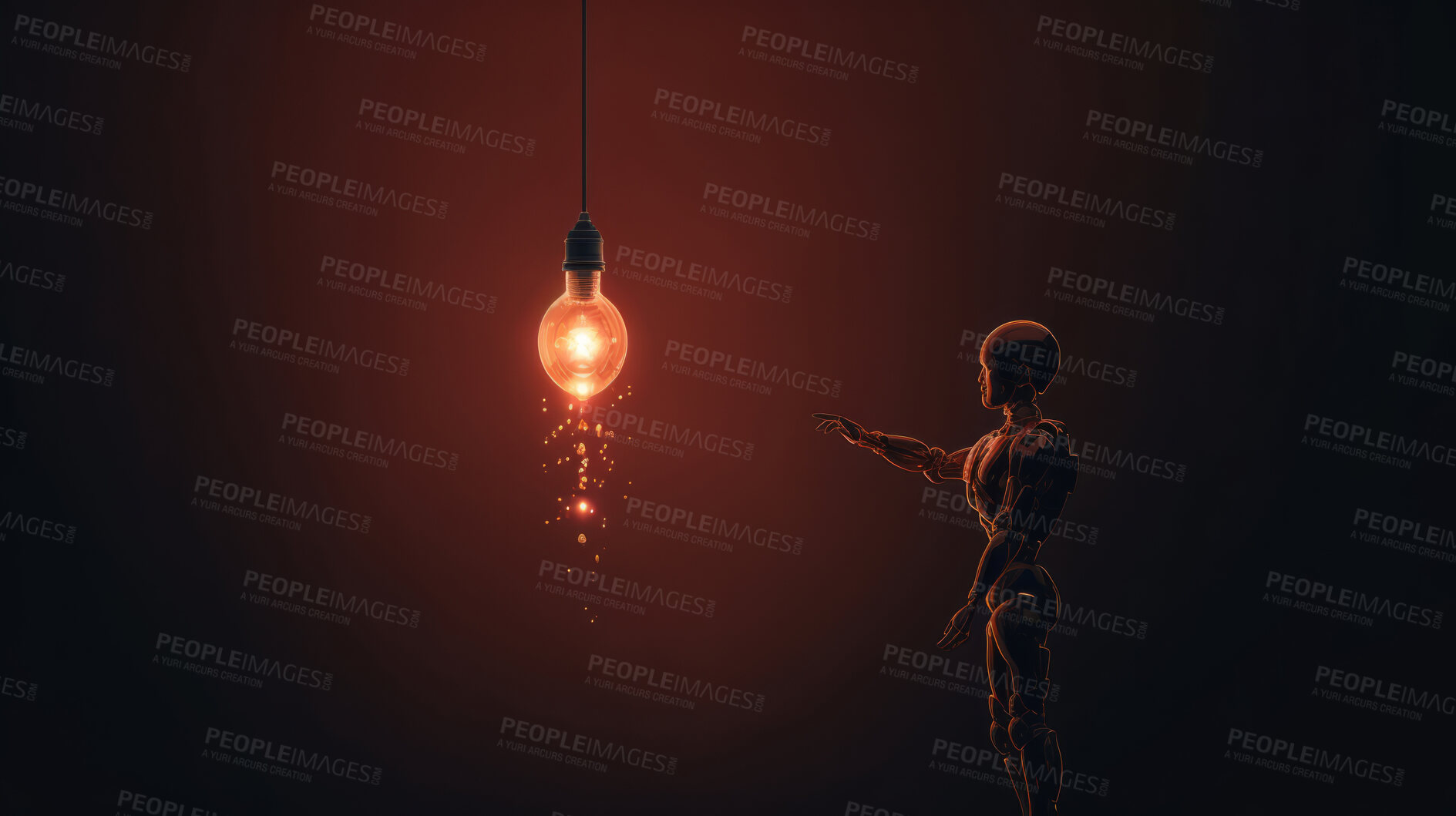 Buy stock photo Lightbulb and robot. Innovation, data connection concept. Digital technology development