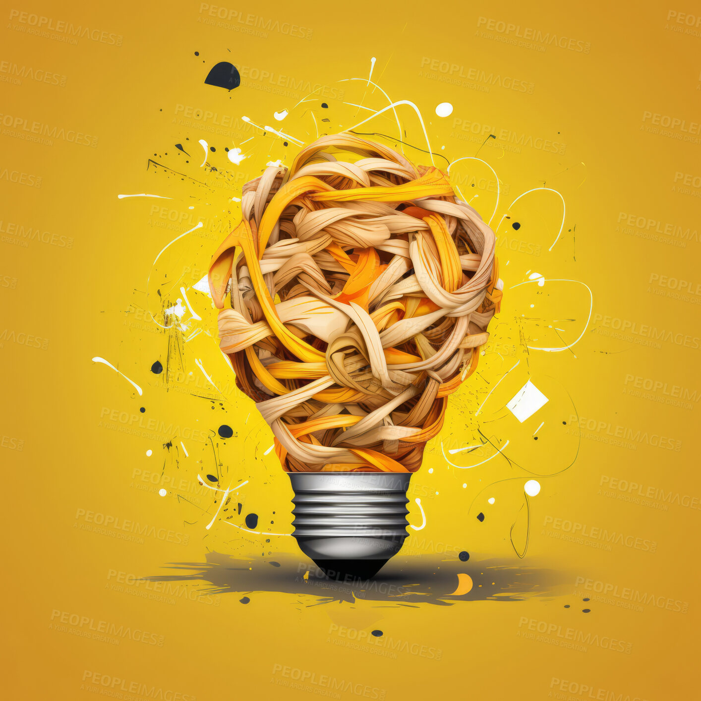 Buy stock photo Yellow paper lightbulb. Creative, innovative, idea concept. Brainstorm solution.