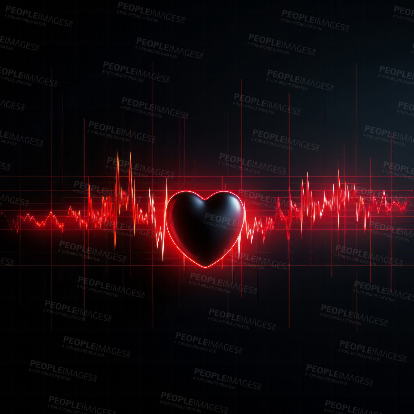 Buy stock photo Abstract art heart rate. Heart shape heartbeat pulse for love concept