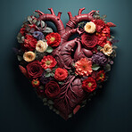 Flowers growing from heart. Strong, healthy heart concept. Sustainable disease prevention