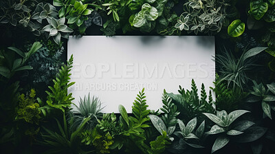 A frame of tropical leaves around a white empty space. Copy space concept.