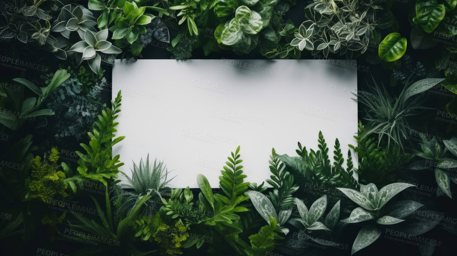 Buy stock photo A frame of tropical leaves around a white empty space. Copy space concept.