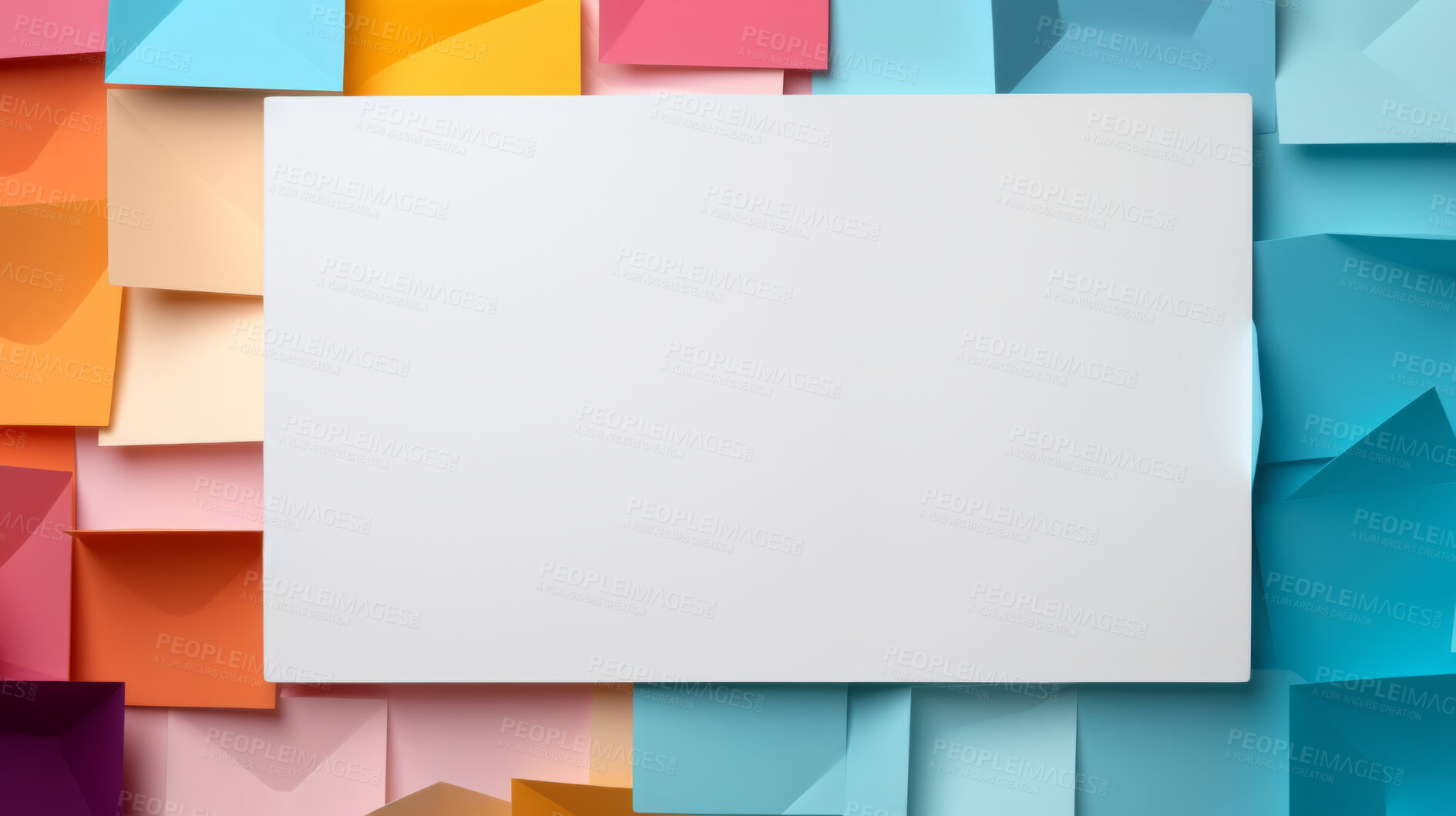 Buy stock photo A frame of sticky notes around a white empty space. Copy space concept.