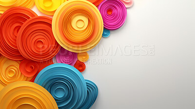 Buy stock photo A frame of 3d colorful shapes on edges of a white empty space. Copy space concept.