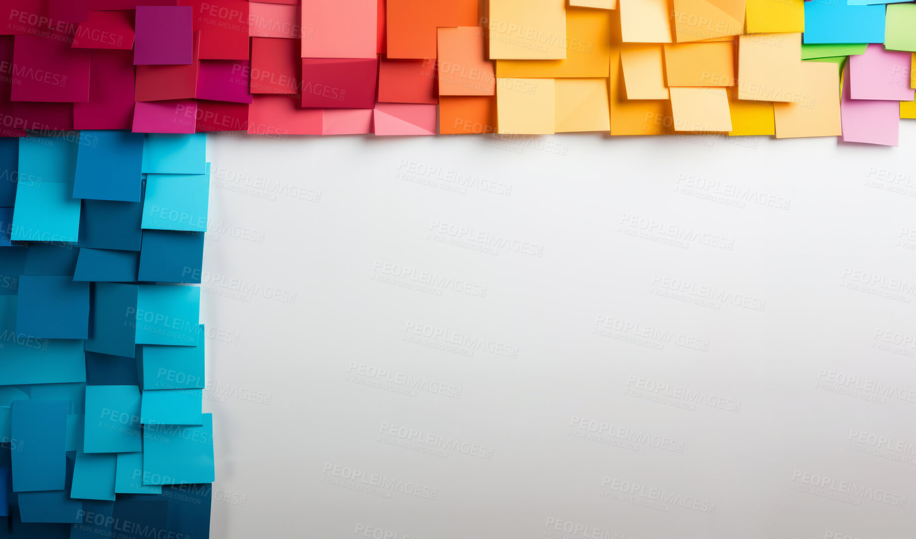 Buy stock photo A frame of sticky notes around a white empty space. Copy space concept.