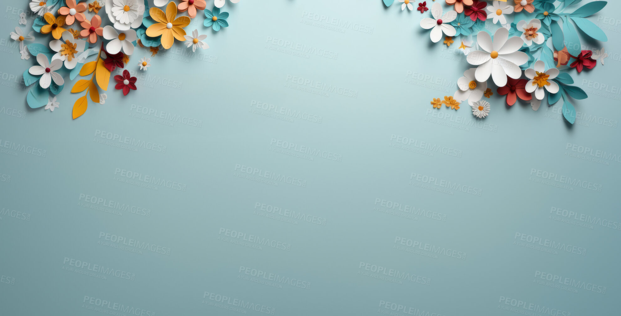 Buy stock photo Paper flower decor on background. Abstract copy space concept.