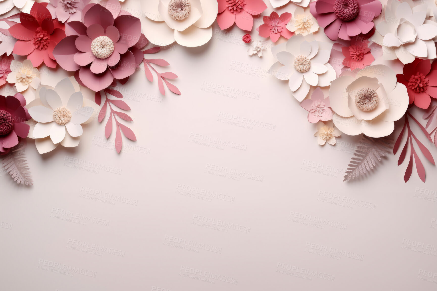 Buy stock photo Paper flower decor on background. Abstract copy space concept.