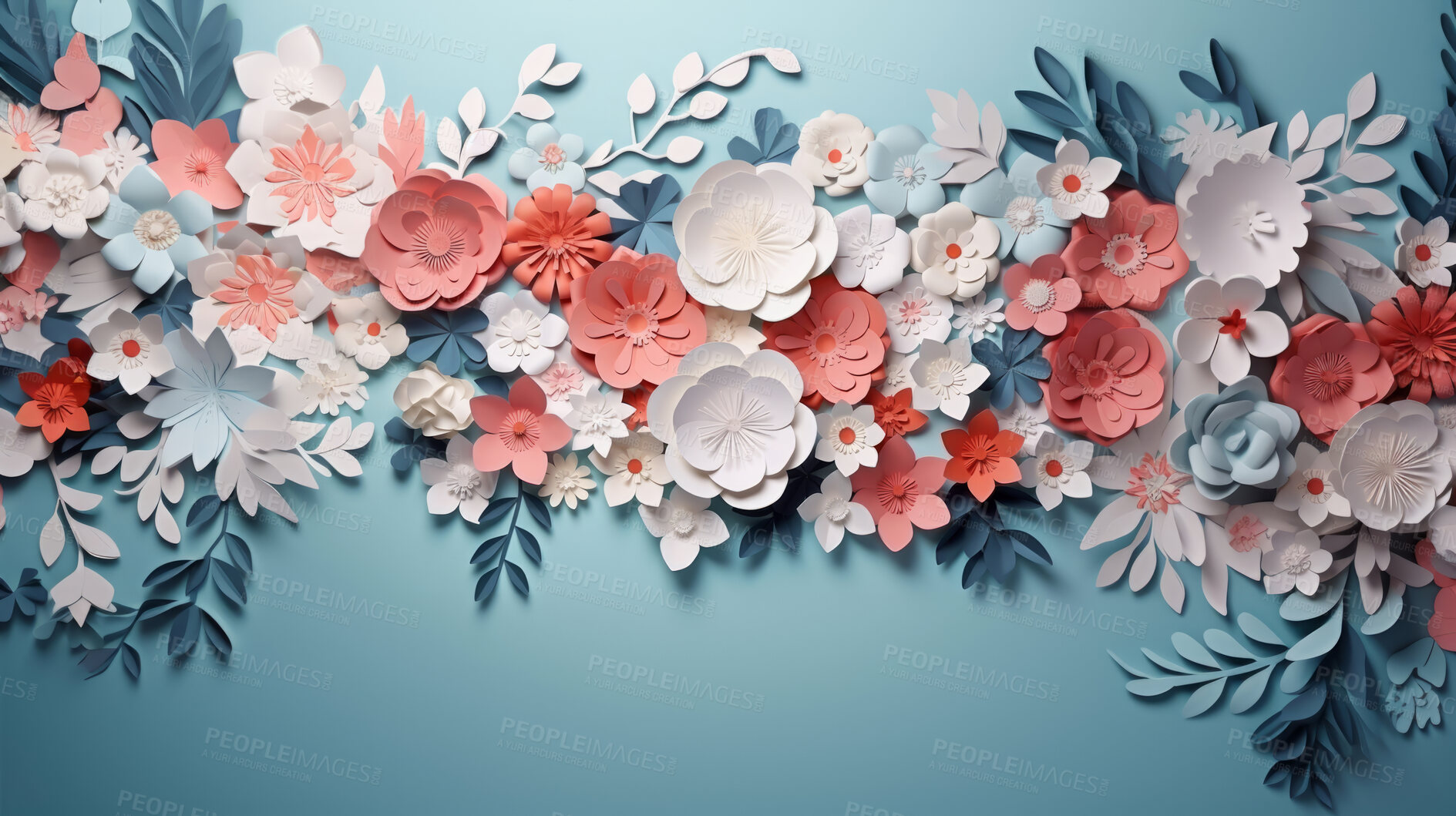 Buy stock photo Paper flower decor on background. Abstract copy space concept.