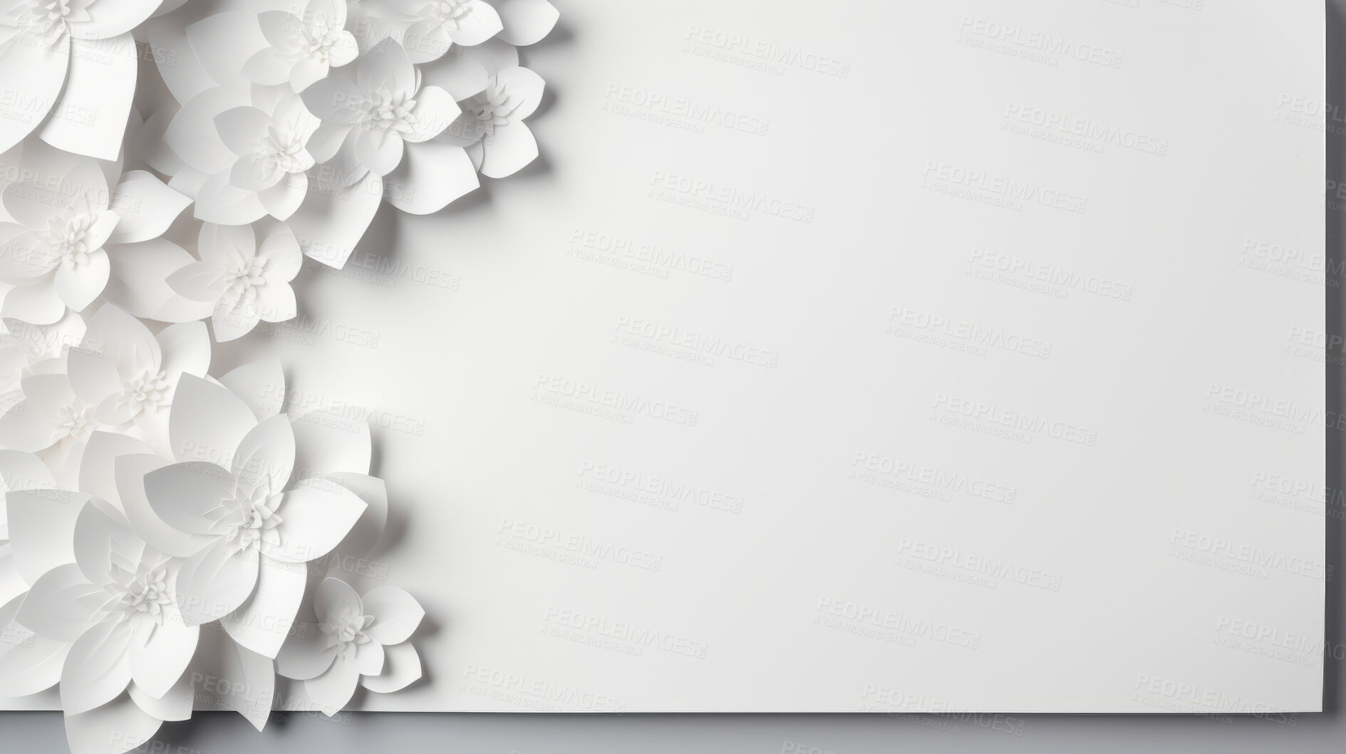 Buy stock photo Paper flower decor in corner of background. Abstract copy space concept.