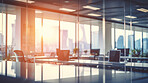 Modern open office interior for corporate business or call centre with blurred background