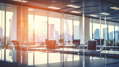 Modern open office interior for corporate business or call centre with blurred background