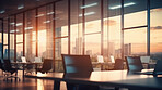 Modern open office interior for corporate business or call centre with blurred background