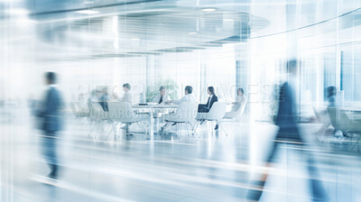 Modern open space office interior or call centre with blurred business people