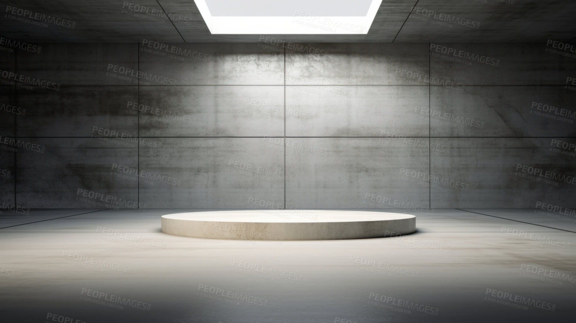 Buy stock photo Blank concrete space interior, 3d rendering or showroom platform for product display