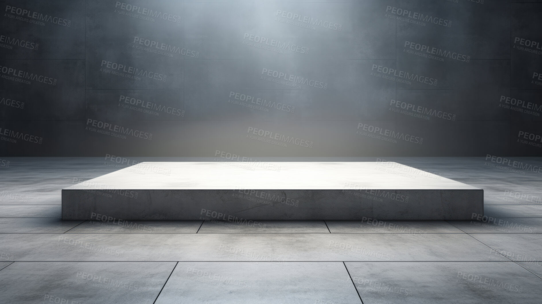 Buy stock photo Blank concrete space interior, 3d rendering or showroom platform for product display