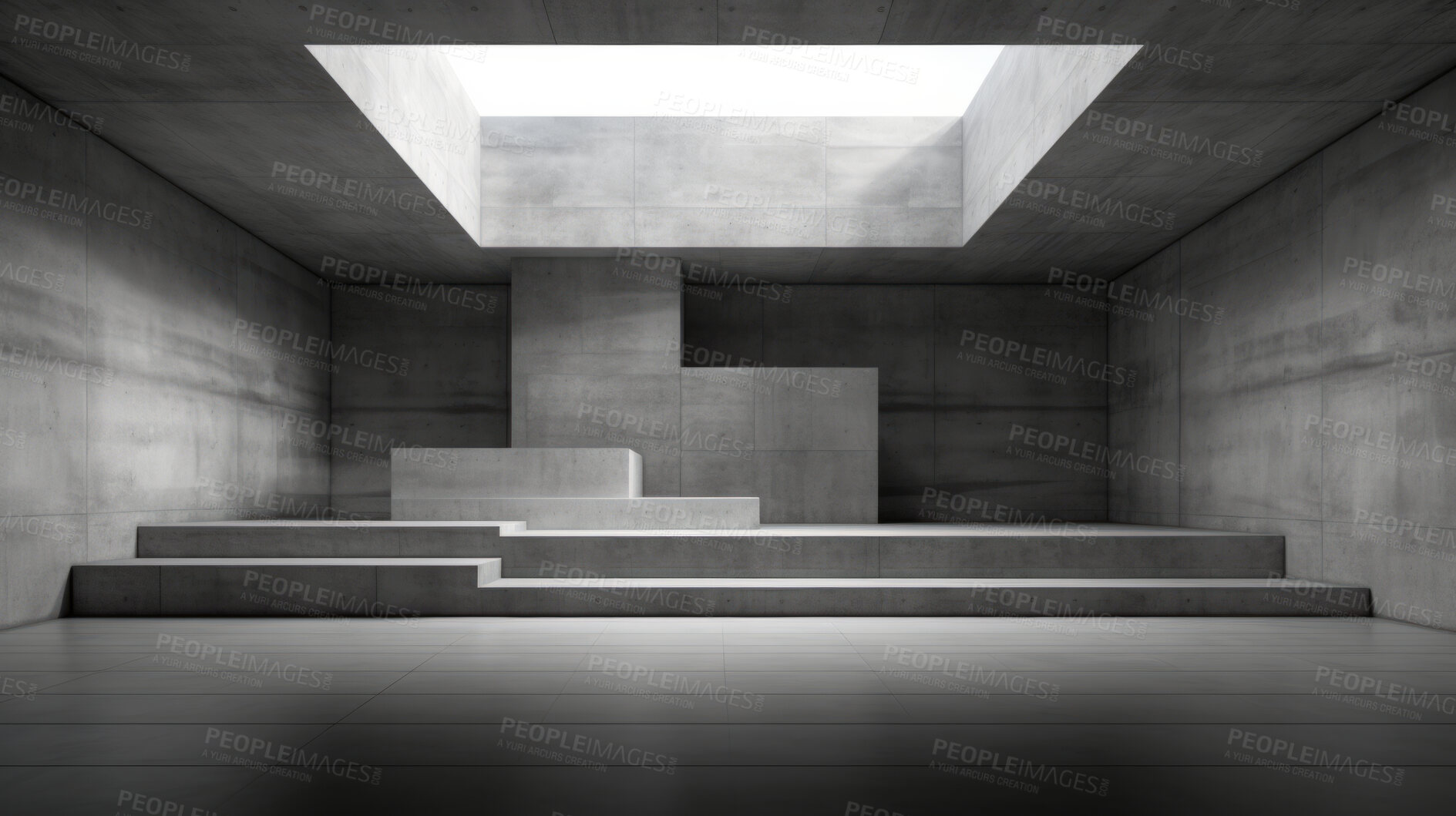 Buy stock photo Blank concrete space interior, 3d rendering or showroom platform for product display