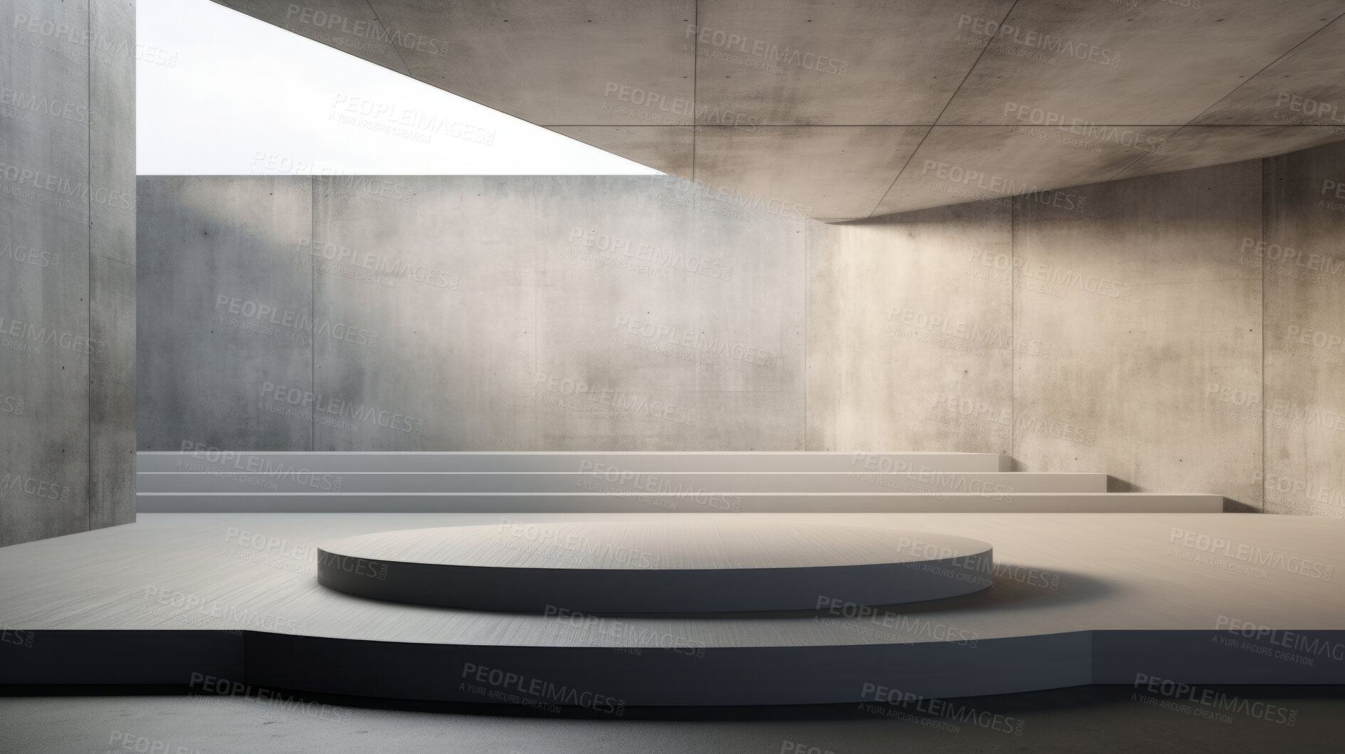 Buy stock photo Blank concrete space interior, 3d rendering or showroom platform for product display