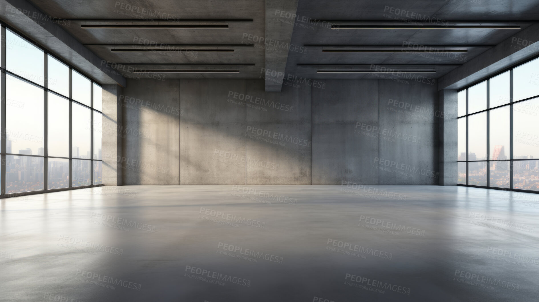 Buy stock photo Industrial style empty warehouse, home or office interior with concrete floor