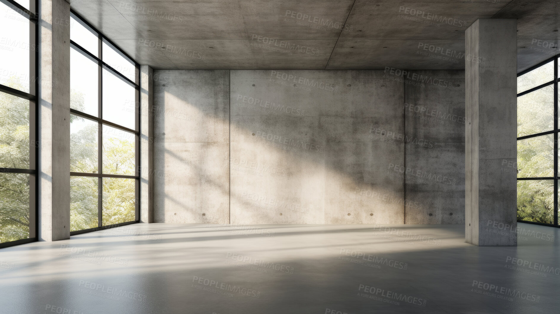 Buy stock photo Industrial style empty warehouse, home or office interior with concrete floor