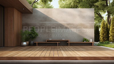 Stylish enterior design background. Outdoor furniture and decor on a modern patio