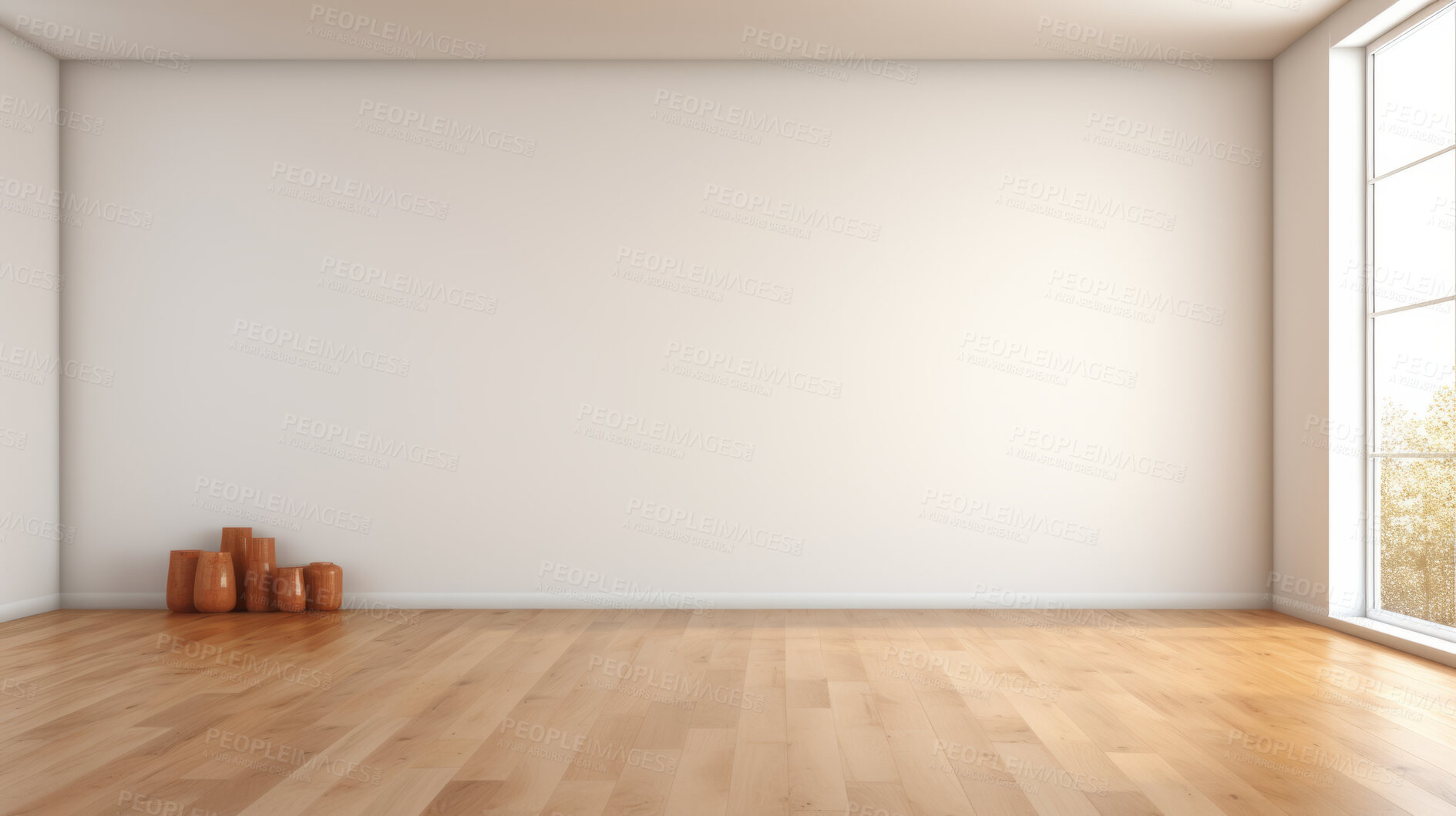 Buy stock photo Interior empty room 3D render. With window in modern house or living room mockup area