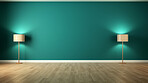 Interior empty room 3D render. With teal painted wall, modern house or living room mockup